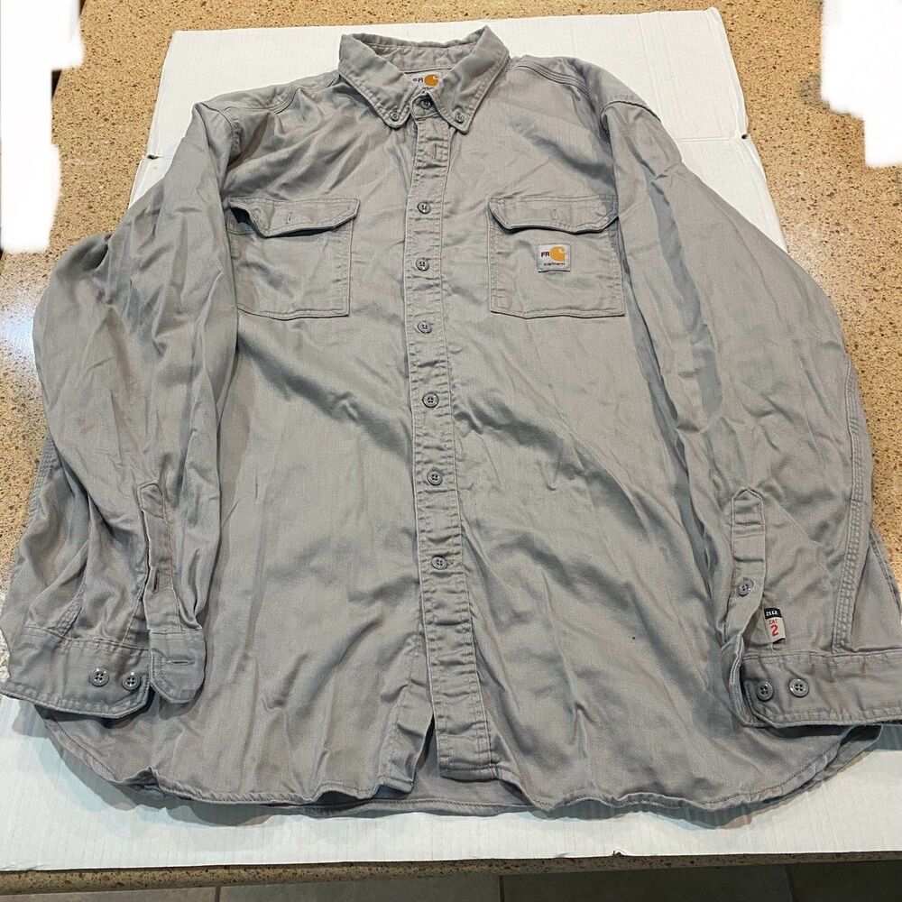 Carhartt FR 2112 Cat 2 Mens Gray Button Long Sleeve Size 3XL Regular EUC